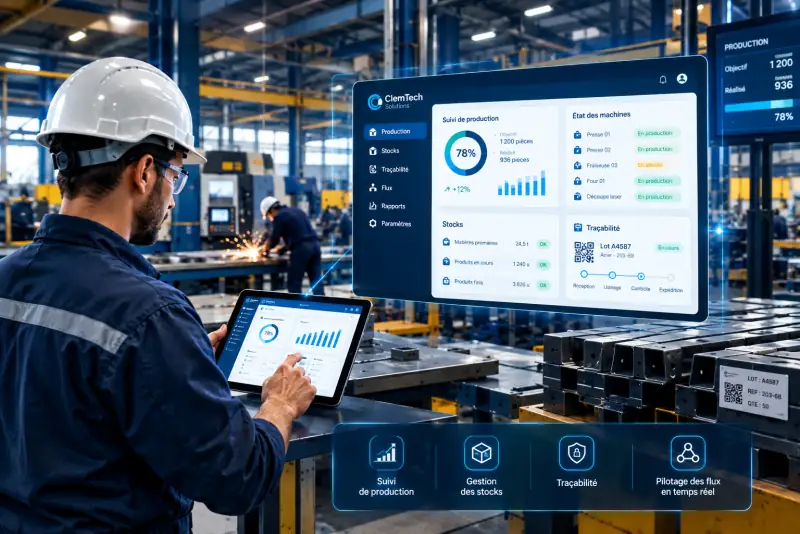 Gestion d'atelier : suivi des ordres de fabrication sur un écran en production